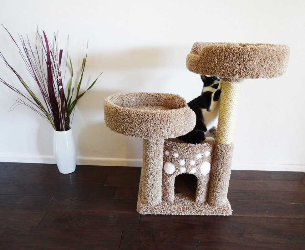 New Cat Condos 34" Premier Double Perch Solid Wood Cat Condo & Reviews